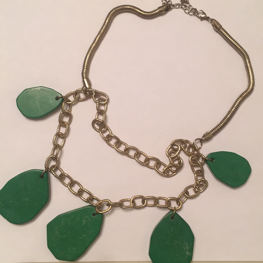 Layered chain necklace with green stones